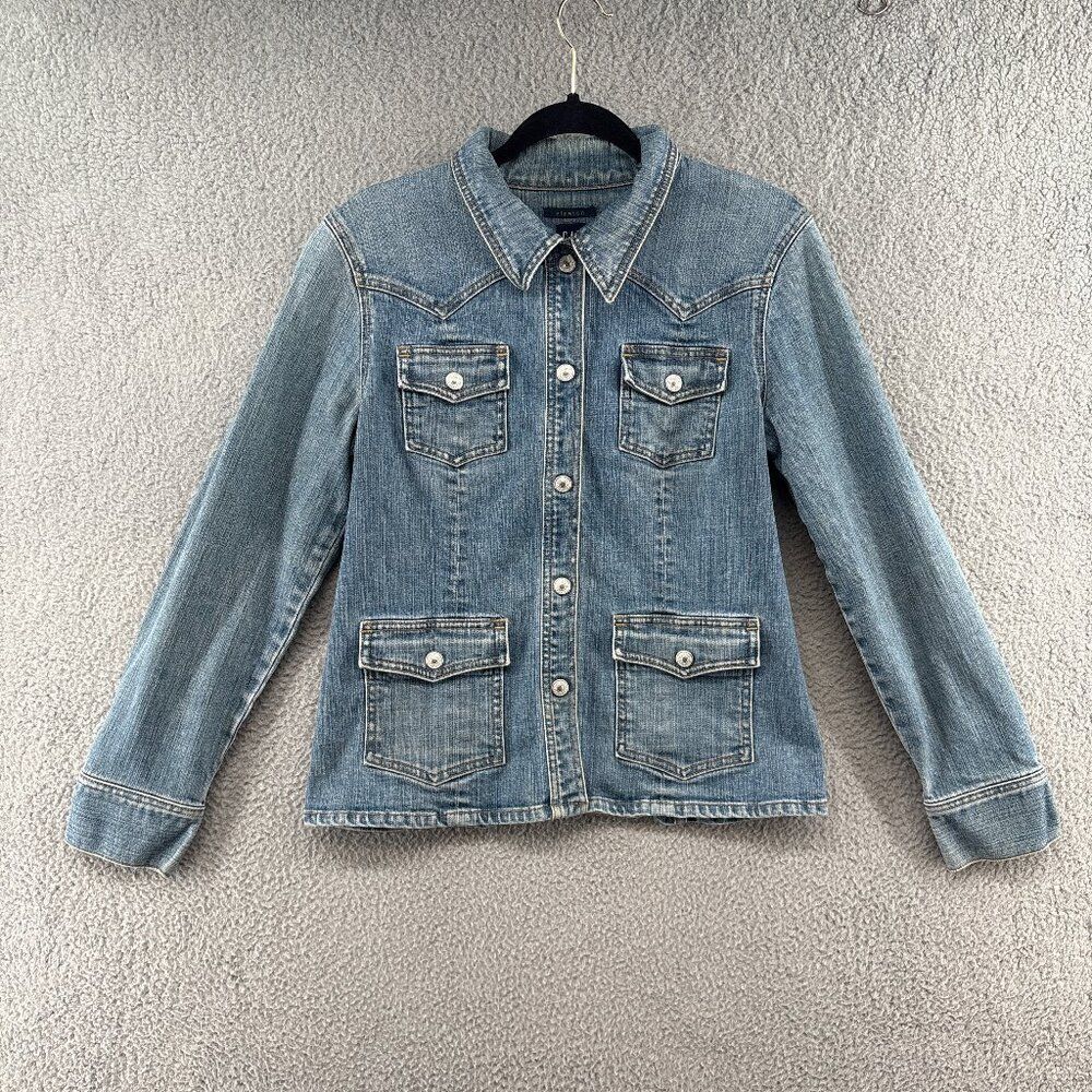 GAP 2003 Stretch Denim Snap Jacket Medium Light Wash Western Utility Y2K - Picture 3 of 14